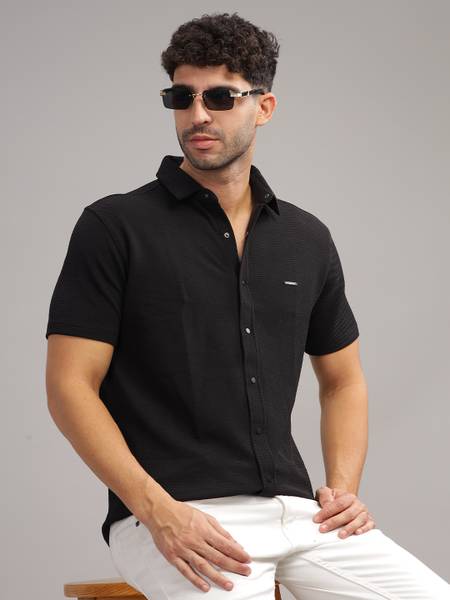 ParcelYard Men Self Design Casual Black Shirt