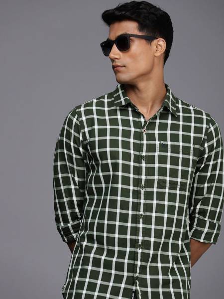 WROGN Men Checkered Casual Dark Green, White, Grey Shirt