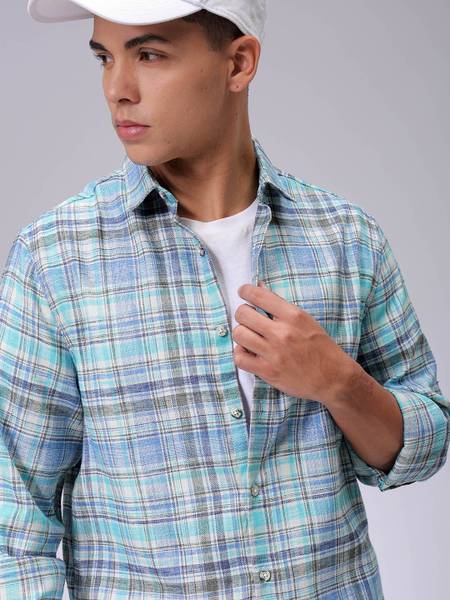 The Indian Garage Co. Men Checkered Casual Blue Shirt