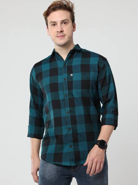 ALLWIN PAUL Men Checkered Casual Blue Shirt