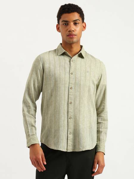 United Colors of Benetton Men Striped Casual Green Shirt