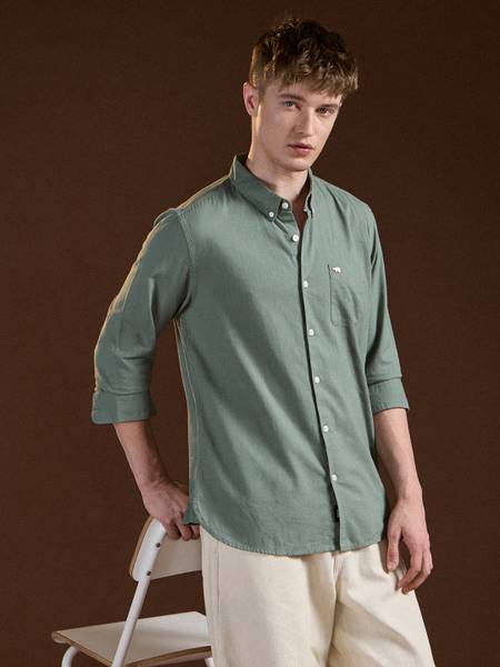 THE BEAR HOUSE Men Solid Casual Green Shirt