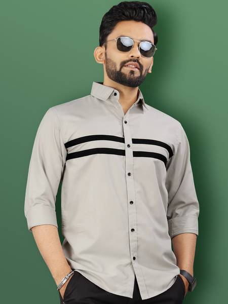 VeBNoR Men Solid Casual Grey Shirt