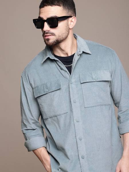 Roadster Men Self Design Casual Blue Shirt