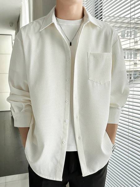 Leriya Fashion Men Self Design Casual White Shirt