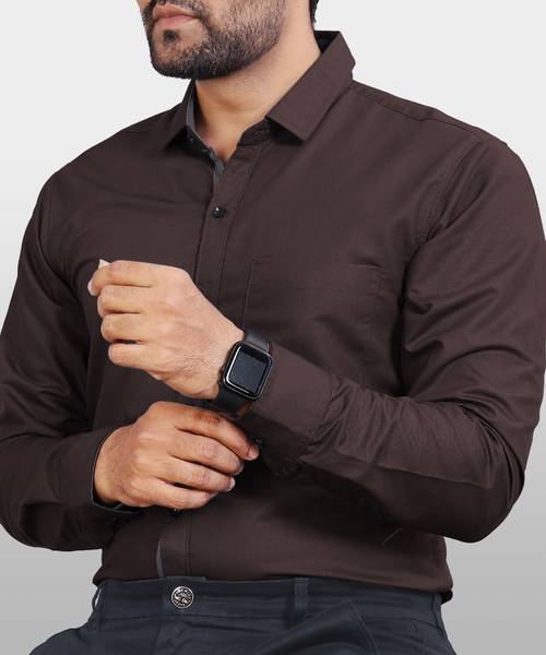 VeBNoR Men Solid Formal Brown Shirt