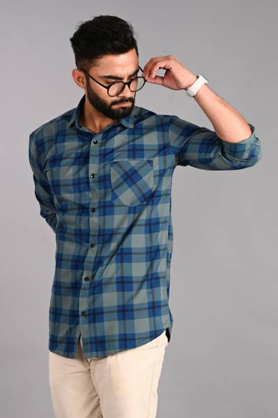 Tanip Men Checkered Casual Blue Shirt
