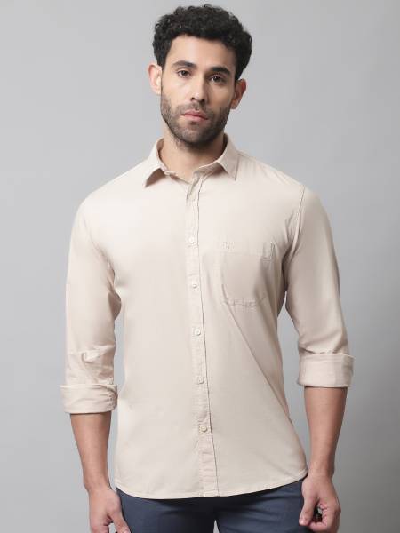 CANTABIL Men Solid Casual Beige Shirt