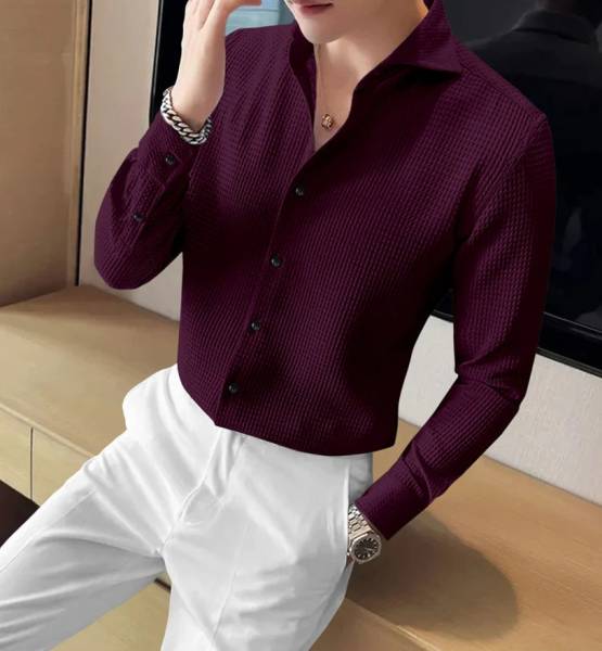 TyrellFashion Men Self Design Formal Purple Shirt