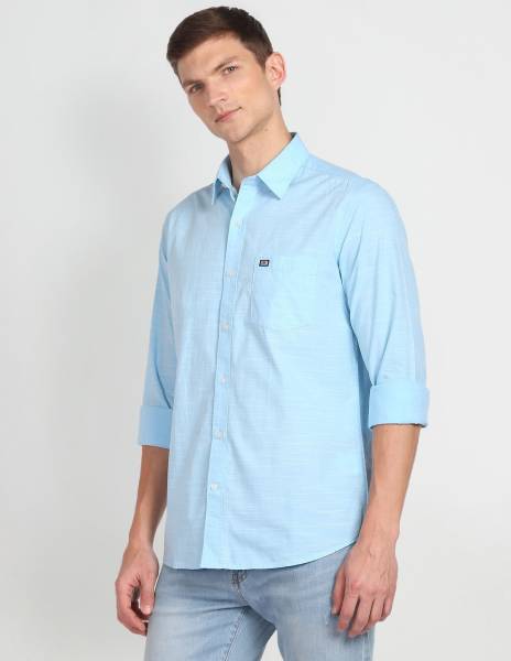 Arrow Sport Men Self Design Casual Light Blue Shirt