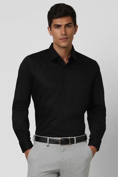 VAN HEUSEN Men Solid Party Black Shirt
