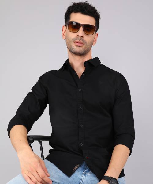 BEING HUMAN Men Solid Casual Black Shirt