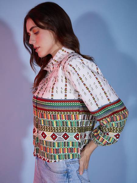 DIMPY GARMENTS Women Printed Casual White, Red Shirt