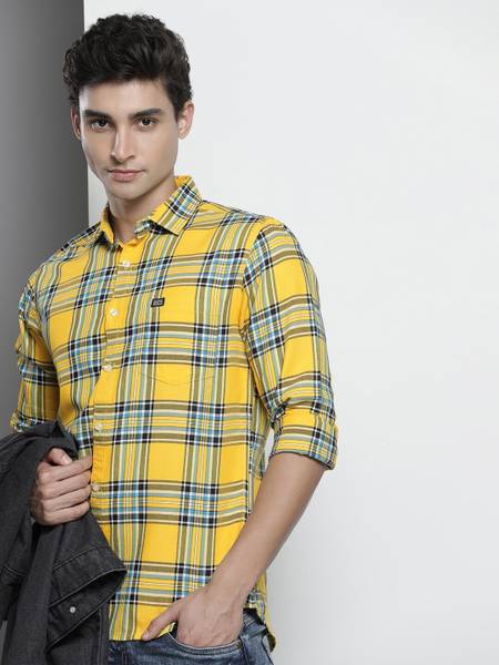 The Indian Garage Co. Men Checkered Casual Yellow Shirt