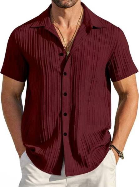 Z-style Men & Women Striped Casual Maroon Shirt