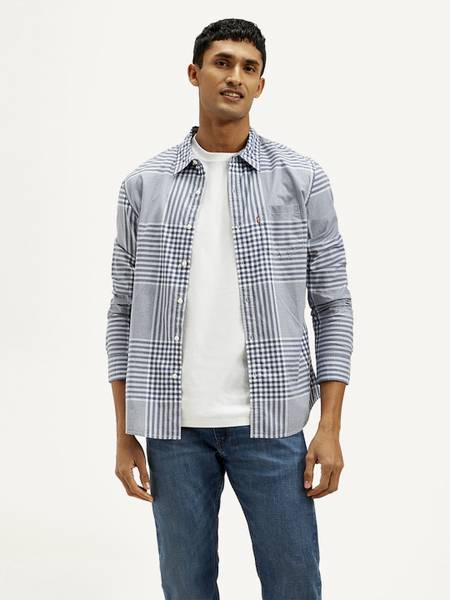 LEVI'S Men Checkered Casual Grey Shirt