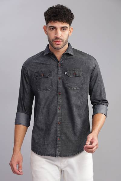 AIDAN PAUL Men Washed Casual Grey Shirt
