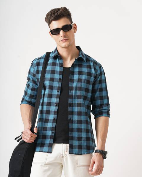 British Club Men Checkered Casual Blue Shirt