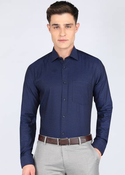 PARK AVENUE Men Self Design Formal Dark Blue Shirt