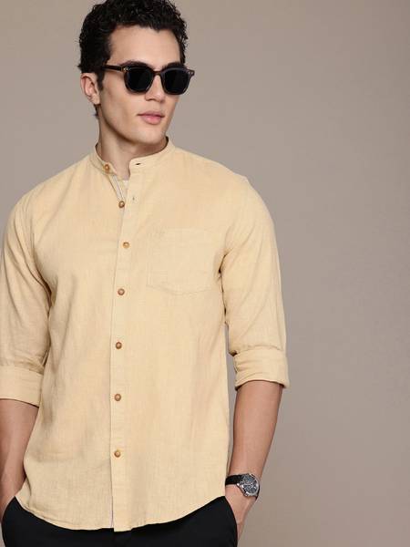 French Connection Men Solid Casual Beige Shirt