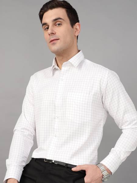 Hancock Men Checkered Formal White Shirt