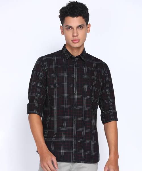 PARX Men Checkered Casual Black Shirt