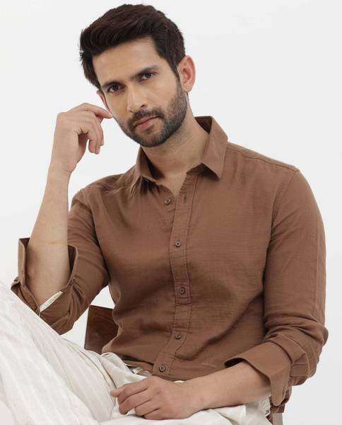 RARE RABBIT Men Solid Casual Brown Shirt