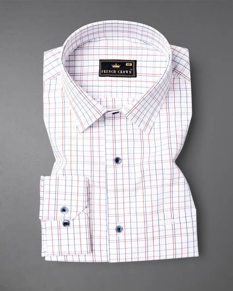 french crown Men Checkered Casual White Shirt