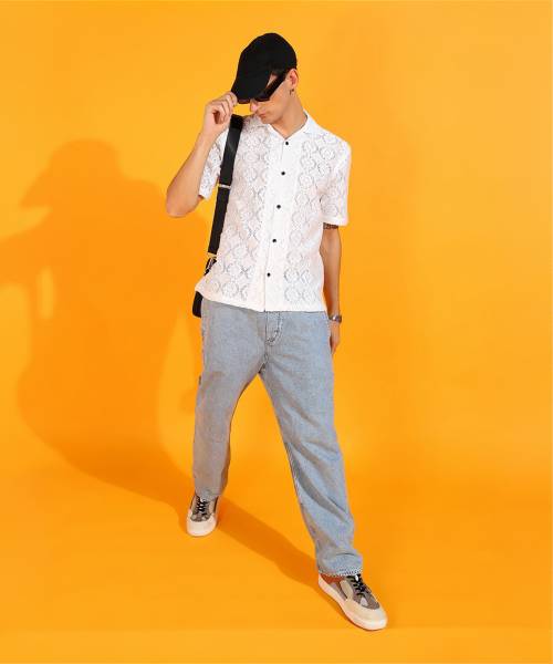 INDICLUB Men Self Design Casual White Shirt