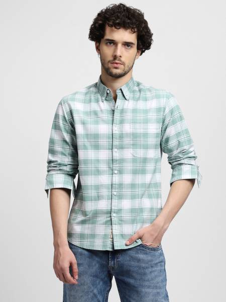 Dennis Lingo Men Checkered Casual Green Shirt - Buy Dennis Lingo