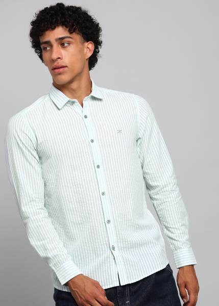 KILLER Men Striped Casual Light Green Shirt
