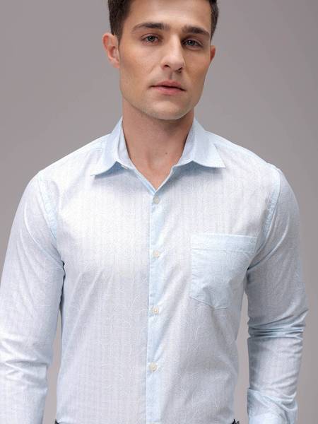 The Indian Garage Co. Men Printed Formal Blue Shirt