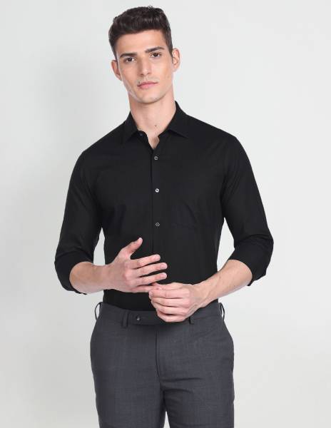 ARROW Men Self Design Formal Black Shirt