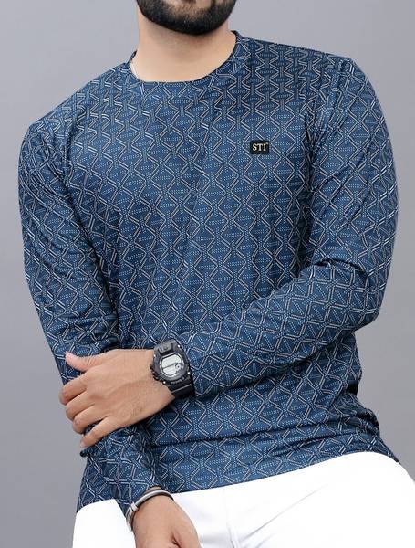 sti Printed Men Round Neck Blue T-Shirt