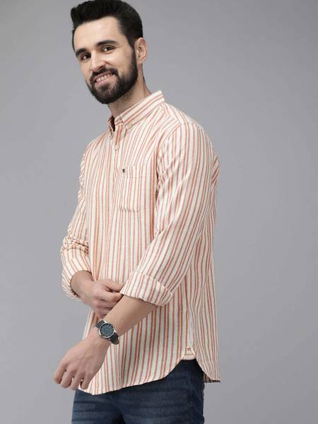 THE BEAR HOUSE Men Striped Casual Pink, White Shirt