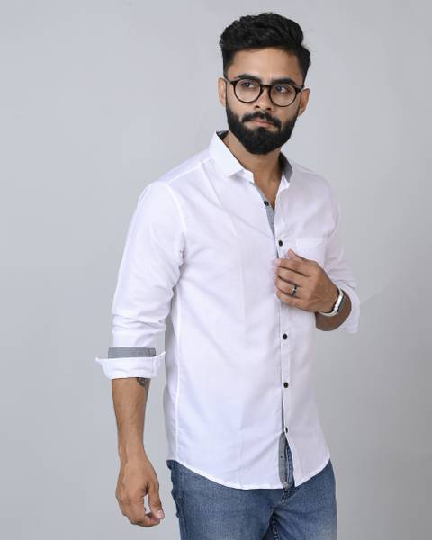 BLEZZA Men Solid Casual White Shirt