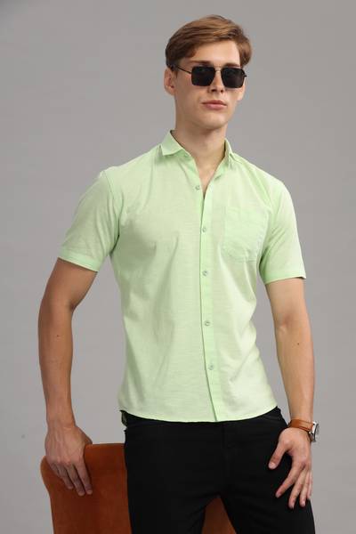 LONDON TRANCE Men Solid Casual Light Green Shirt