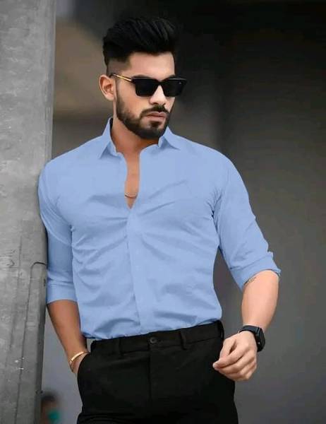 ShirtForYou Men Solid Casual Blue Shirt