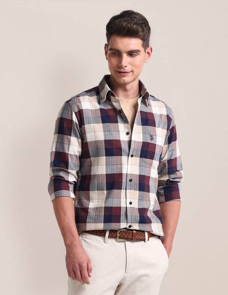 U.S. POLO ASSN. Men Checkered Casual Red Shirt
