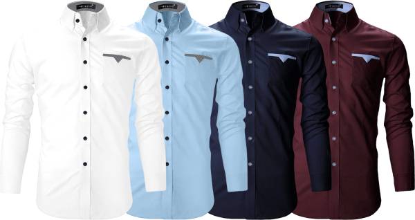 FINIVO FASHION Men Solid Casual White, Light Blue, Dark Blue, Maroon Shirt