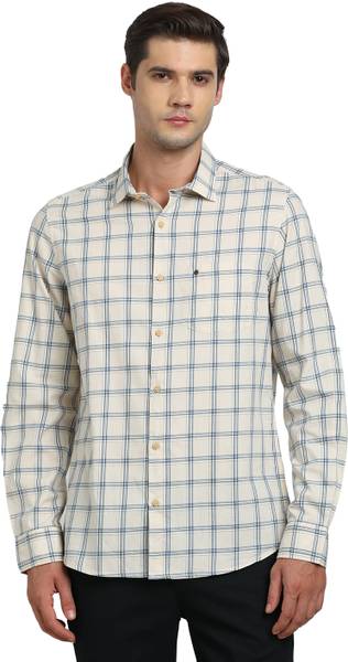 TURTLE Men Checkered Casual Beige Shirt