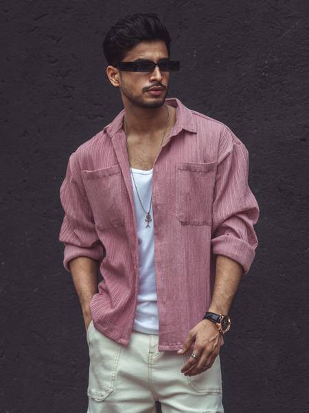 Powerlook Men Solid Casual Pink Shirt