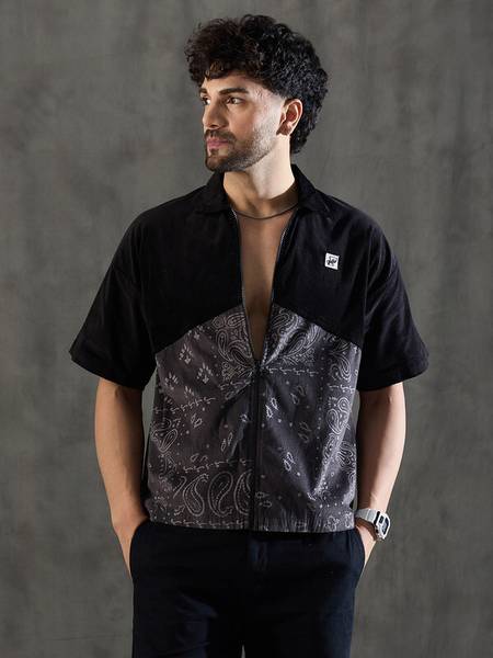 FUGAZEE Men Self Design Casual Black Shirt