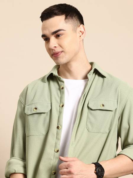 Mast & Harbour Men Self Design Casual Green Shirt