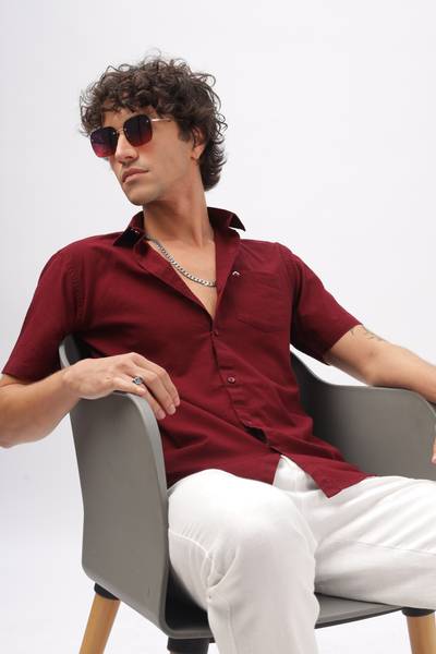 BS BLUE SQUAD Men Solid Casual Maroon Shirt