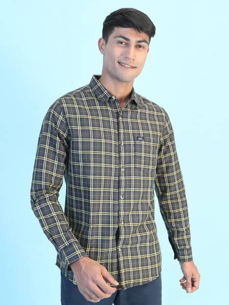 The Indian Garage Co. Men Checkered Casual Yellow Shirt