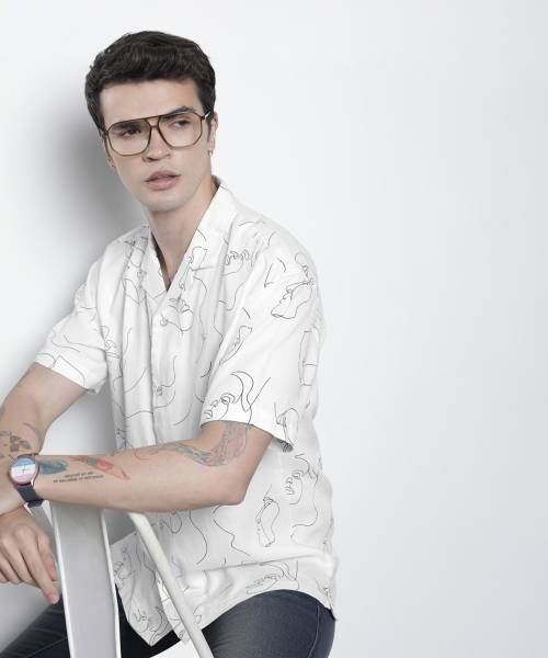 The Indian Garage Co. Men Printed Casual White Shirt