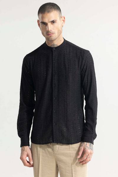 Snitch Men Self Design Casual Black Shirt