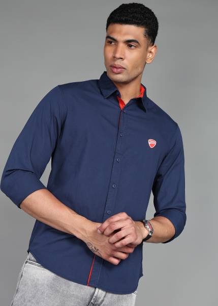 DUCATI Men Solid Casual Dark Blue Shirt