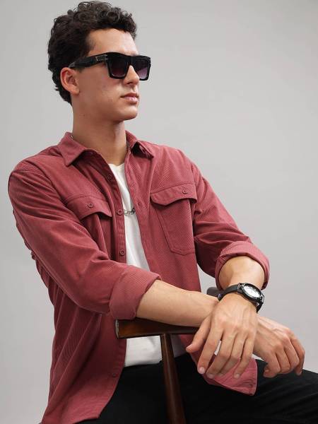 HERE&NOW Men Solid Casual Red Shirt